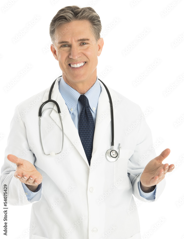 Portrait Of Happy Male Doctor Gesturing Portrait Of Happy Male Doctor Gesturing