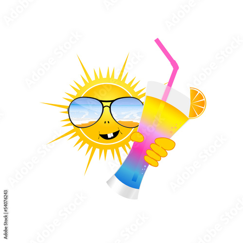 sun with sunglass and cocktail art vector