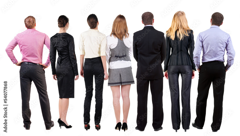 Obraz premium Back view of business team looks