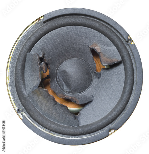 Фотография blown speaker,isolated on white background