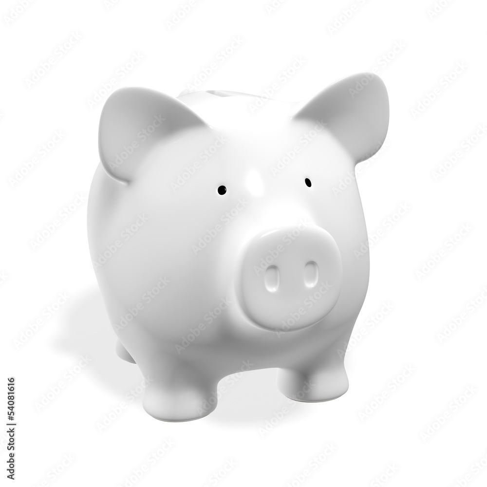 Piggy bank - white pig on white background