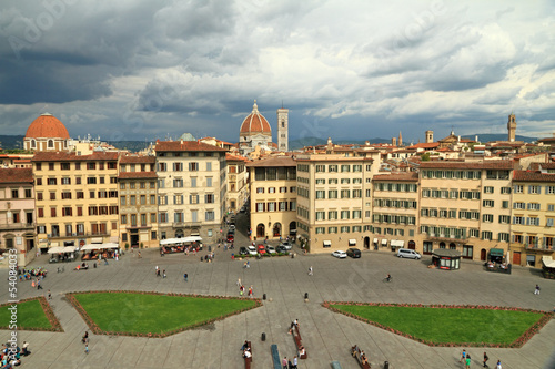 aerial view of Santa Maria Novella Square and city of Florence
