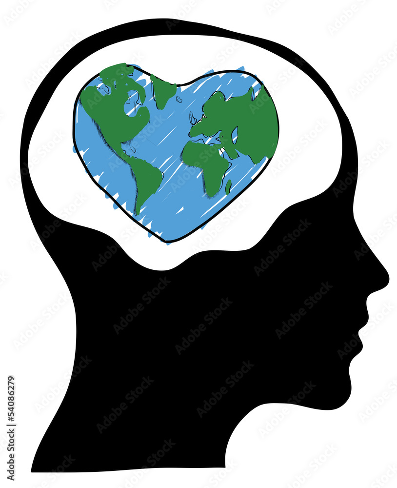 Green Concept Present By Head With Globe Inside Green Concept Present By Head With Globe Inside