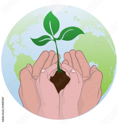 adult teaching a child to take care of Earth