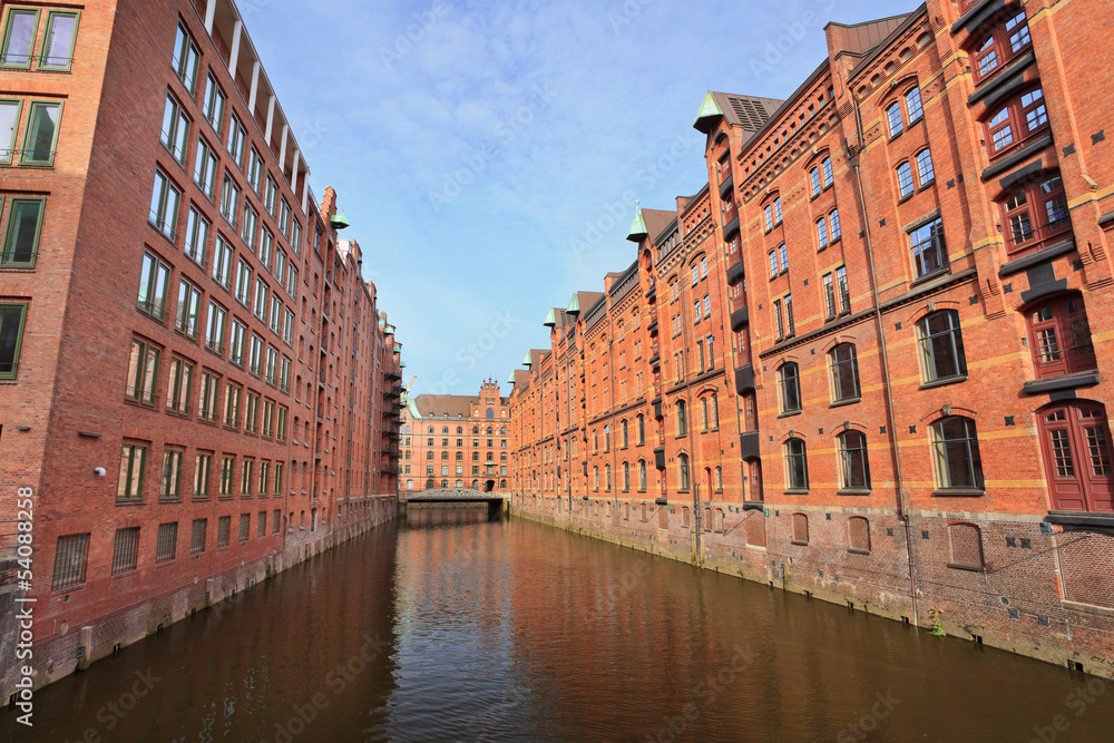 historic Speicherstadt river city, Hamburg, Germany