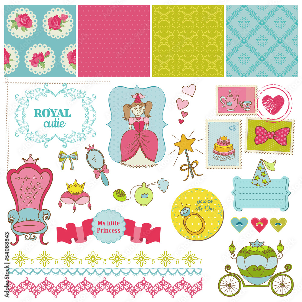 Princess Girl Set - for design and scrapbook - in vector Princess Girl Set - for design and scrapbook - in vector