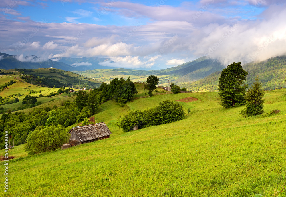 Evening landscape in the mountains. Ukraine.