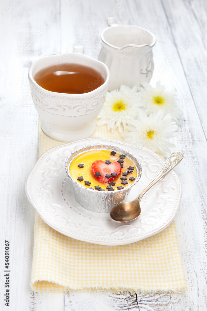 Panna cotta on white table Panna cotta on white table