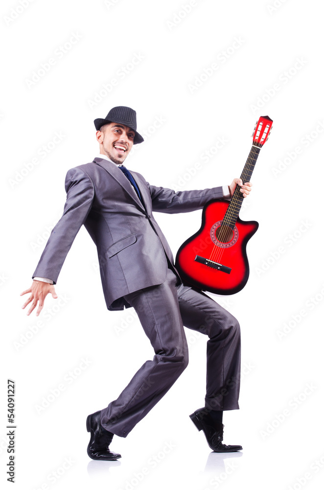Businessman quitar player isolated on white Businessman quitar player isolated on white