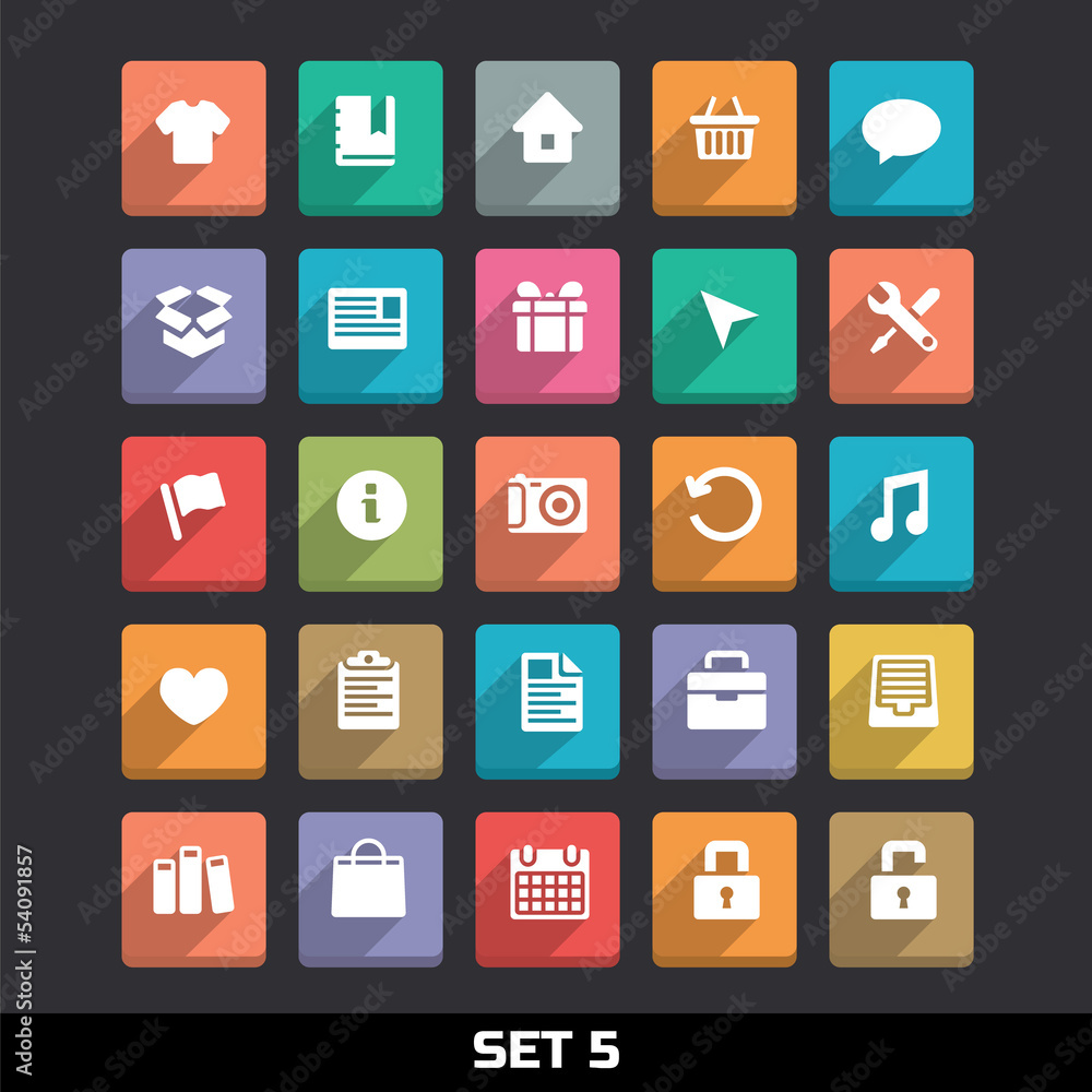 Trendy Vector Icons With Long Shadow Set 5 Trendy Vector Icons With Long Shadow Set 5