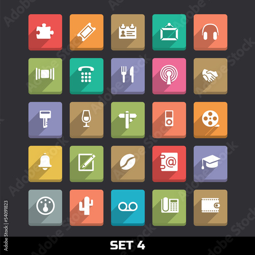 Trendy Vector Icons With Long Shadow Set 4