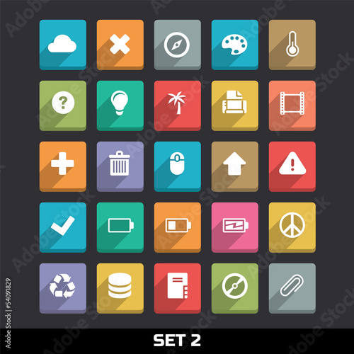 Trendy Vector Icons With Long Shadow Set 2