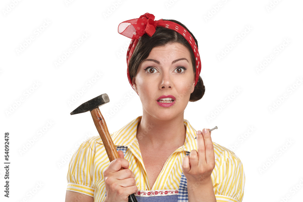 pretty funny girl struggling with some housework pretty funny girl struggling with some housework