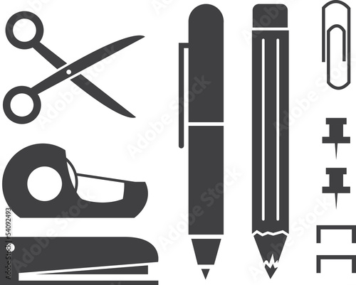Various isolated office supply silhouettes