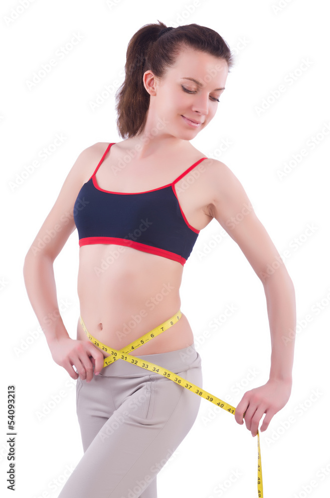 Young girl with centimeter in dieting concept Young girl with centimeter in dieting concept