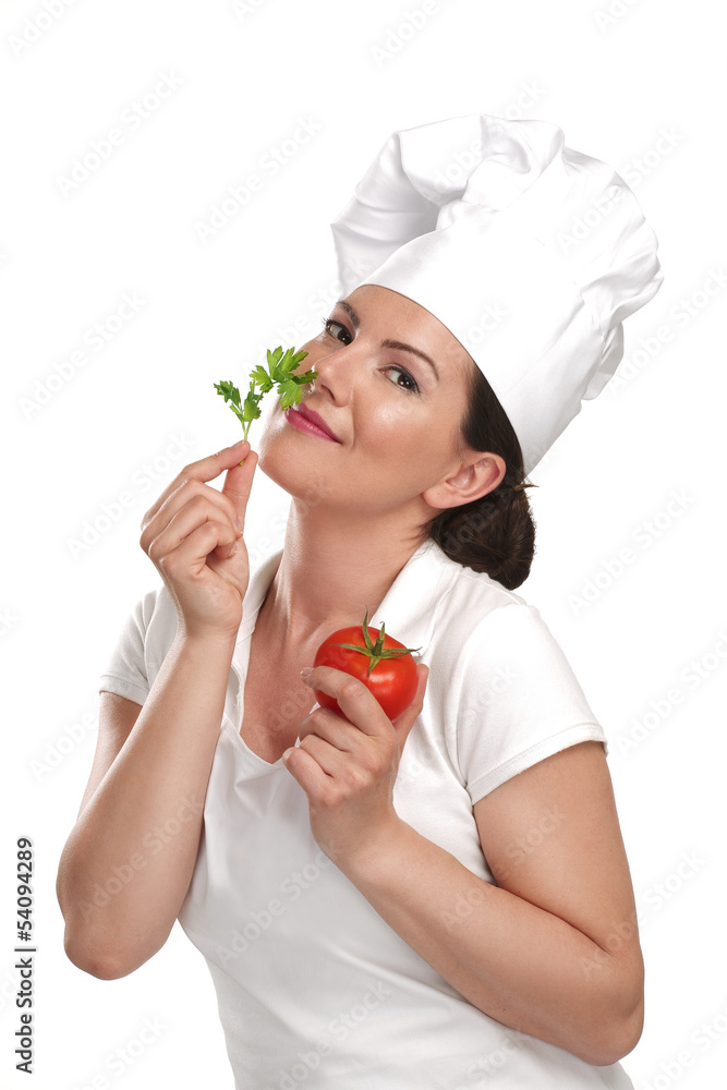 young woman chef showing ingredients for italian food young woman chef showing ingredients for italian food