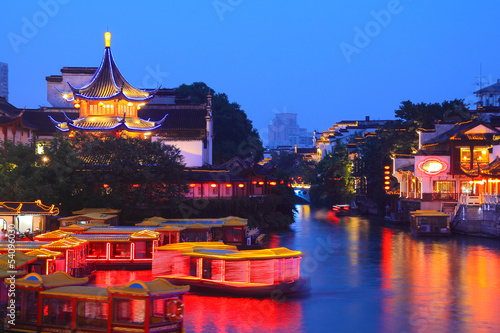 Boat cruise on the Canal in Confucius Temple in nanjing photo