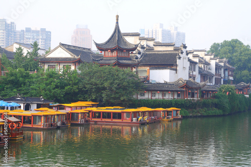 Nanjing Confucius Temple and the boat on the River photo