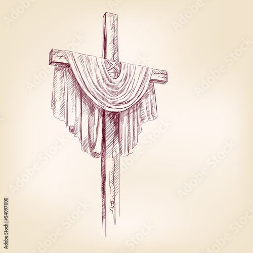 wood cross hand drawn vector llustration realistic sketch