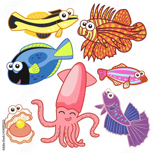 cartoon sea animals set with white background