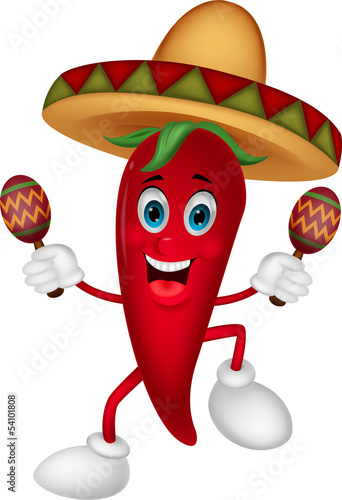 Happy chili pepper dancing with maracas
