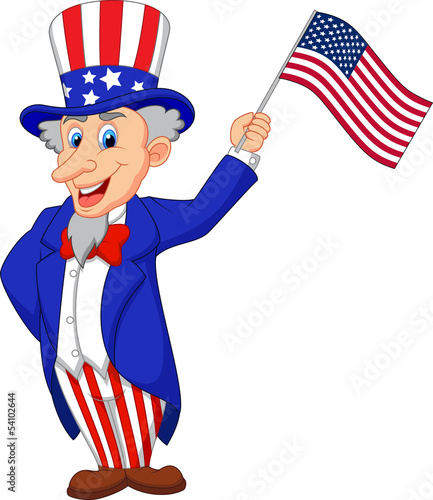 Uncle Sam cartoon holding American flag
