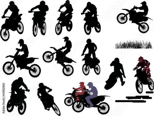 isolated silhouettes of men on motorcycles