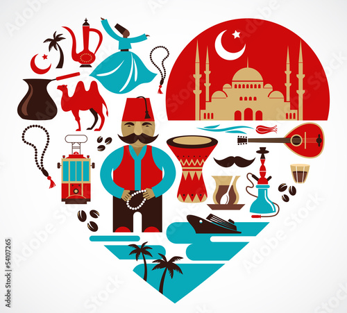 Turkey- heart with set of vector illustrations photo