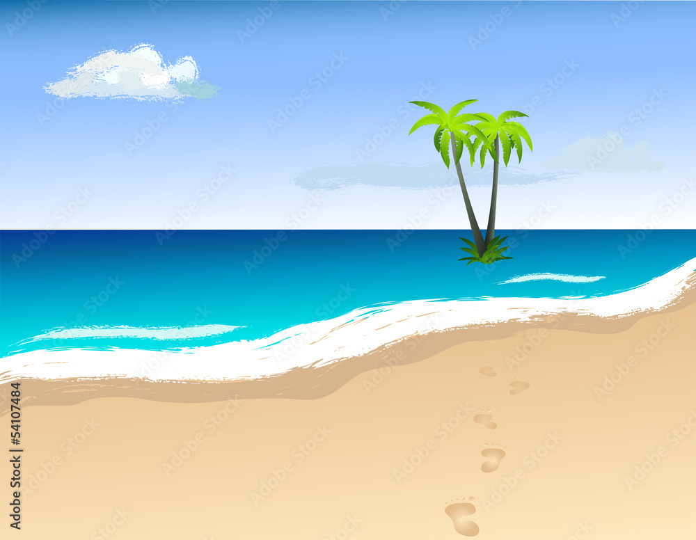 Fototapeta premium Palm trees on the island. Vector image.