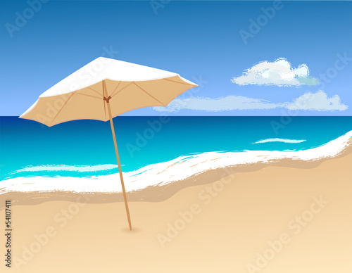 Sun umbrella on the beach. Beautiful landscape vector