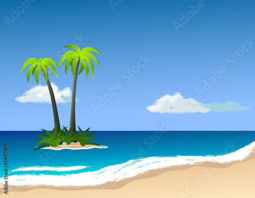 Fototapeta Naklejka Na Ścianę i Meble -  Palm trees on the island. Vector image.