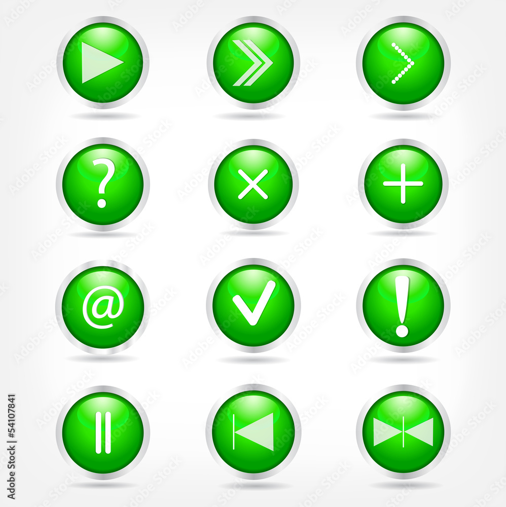 A set of green glass buttons with arrows and math signs. A set of green glass buttons with arrows and math signs.