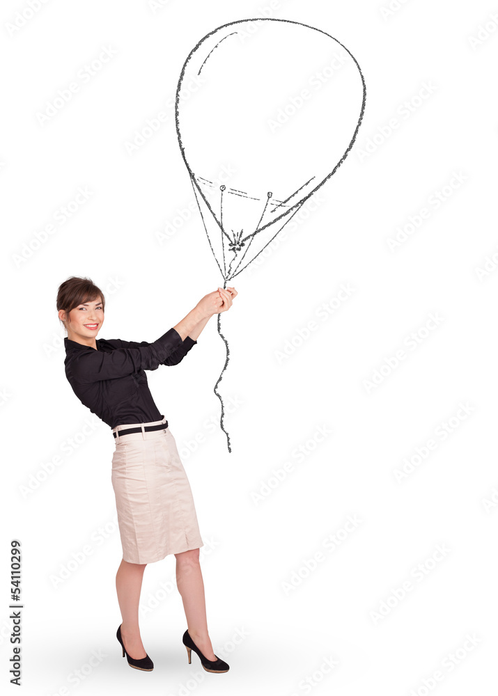 Pretty woman holding balloon drawing Pretty woman holding balloon drawing