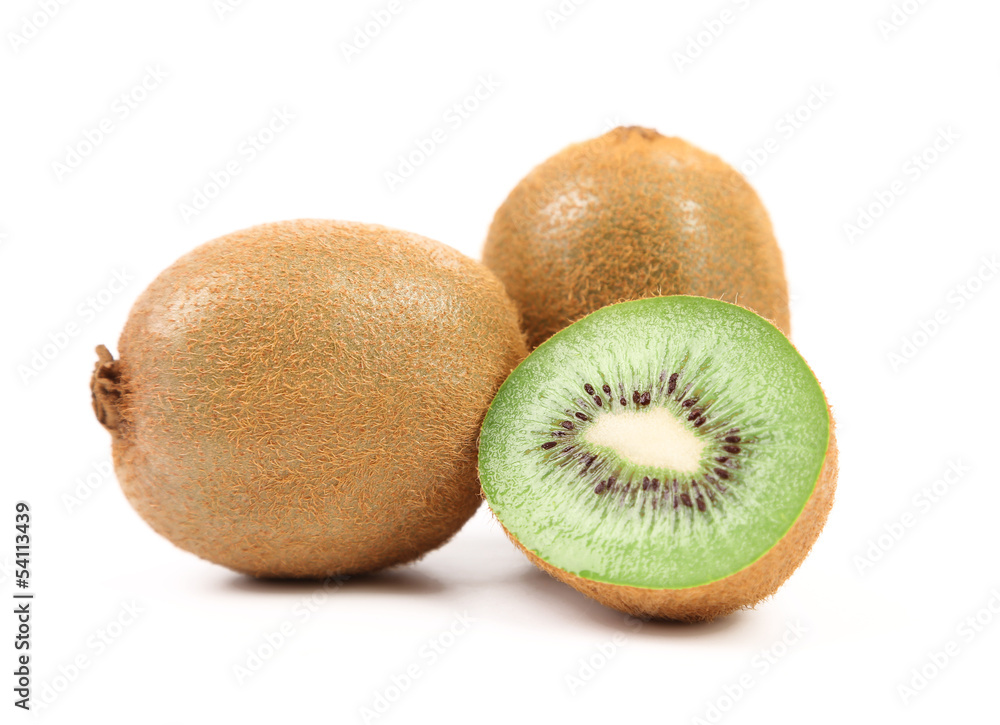 Kiwi fruits and slice. Close-up. White background. Kiwi fruits and slice. Close-up. White background.