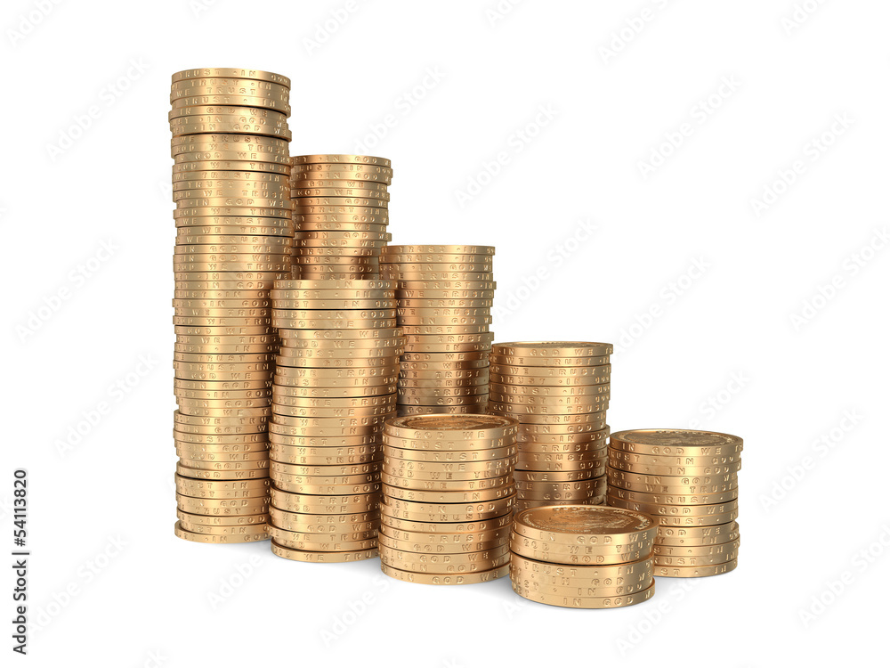 Double diagram of golden coins isolated Double diagram of golden coins isolated