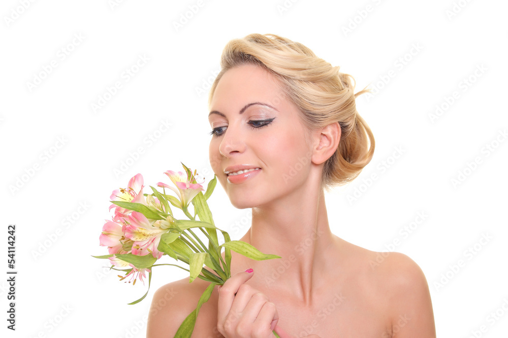 portrait of a beautiful blonde with flowers