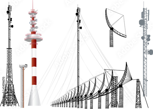collection of antenna silhouettes isolated on white