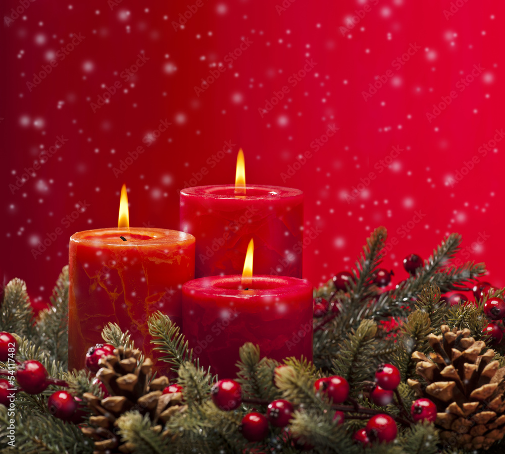 Red advent wreath with candles