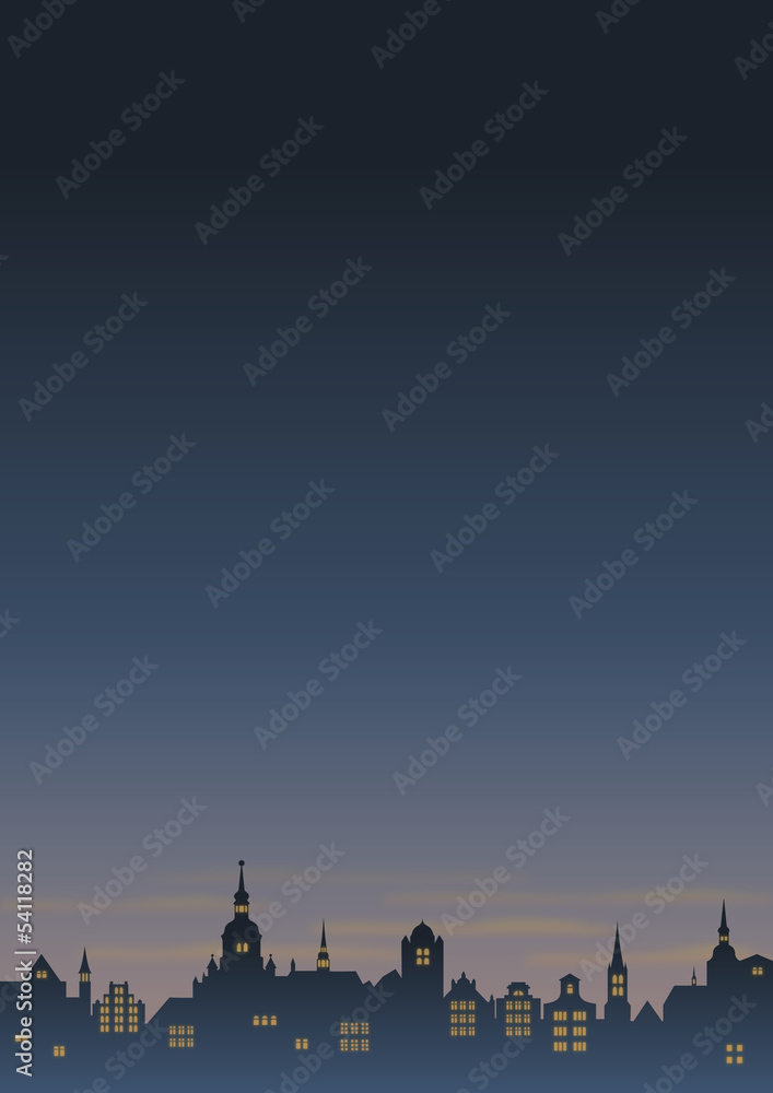 Obraz premium Eine Altstadt in der Abenddämmerung – Hochformat