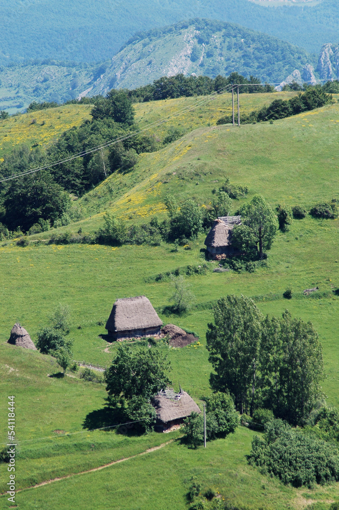 Wooden huts in the mountains