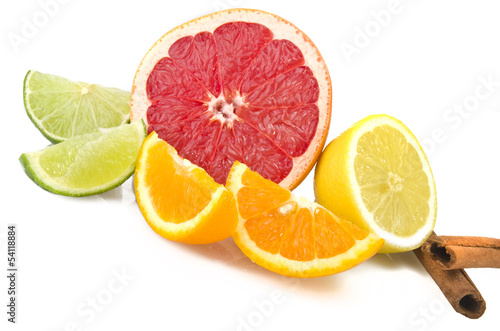 Orange lemon grapefruit and lime sliced on the white