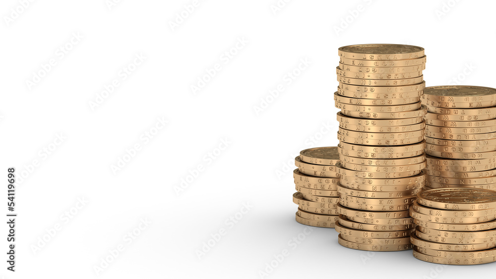 Stacks of golden dollar coins with DOF Stacks of golden dollar coins with DOF