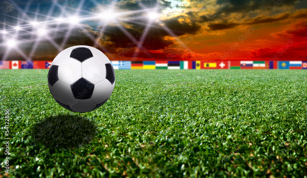 Fototapeta premium soccer stadium with flags and lights