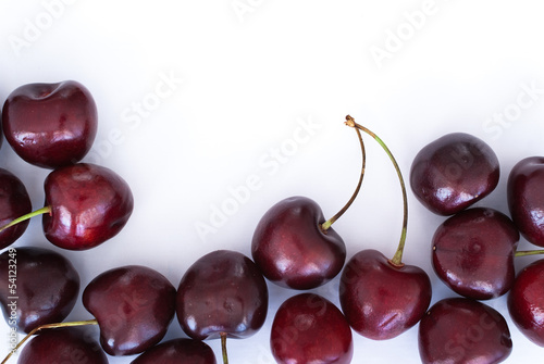 Cherries frame on white background