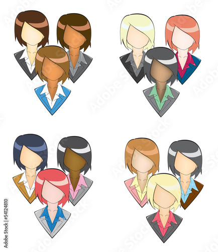 Set of businesswoman icon in group (in pencil line style)