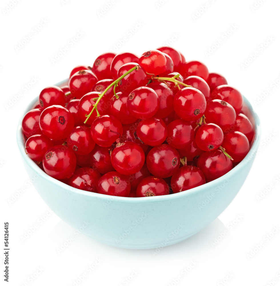 Bowl of fresh red currants on white background Bowl of fresh red currants on white background