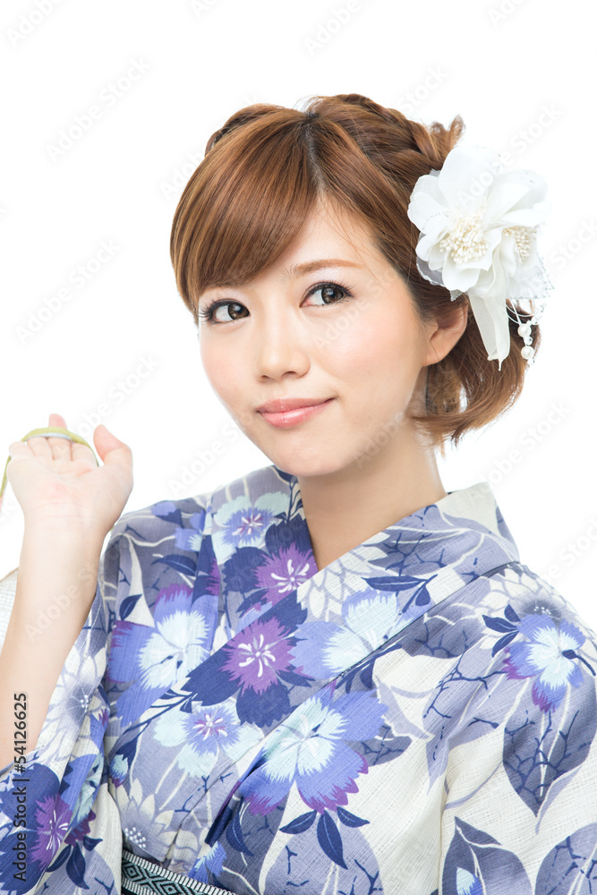 Fototapeta premium Beautiful young woman wearing japanese traditional kimono