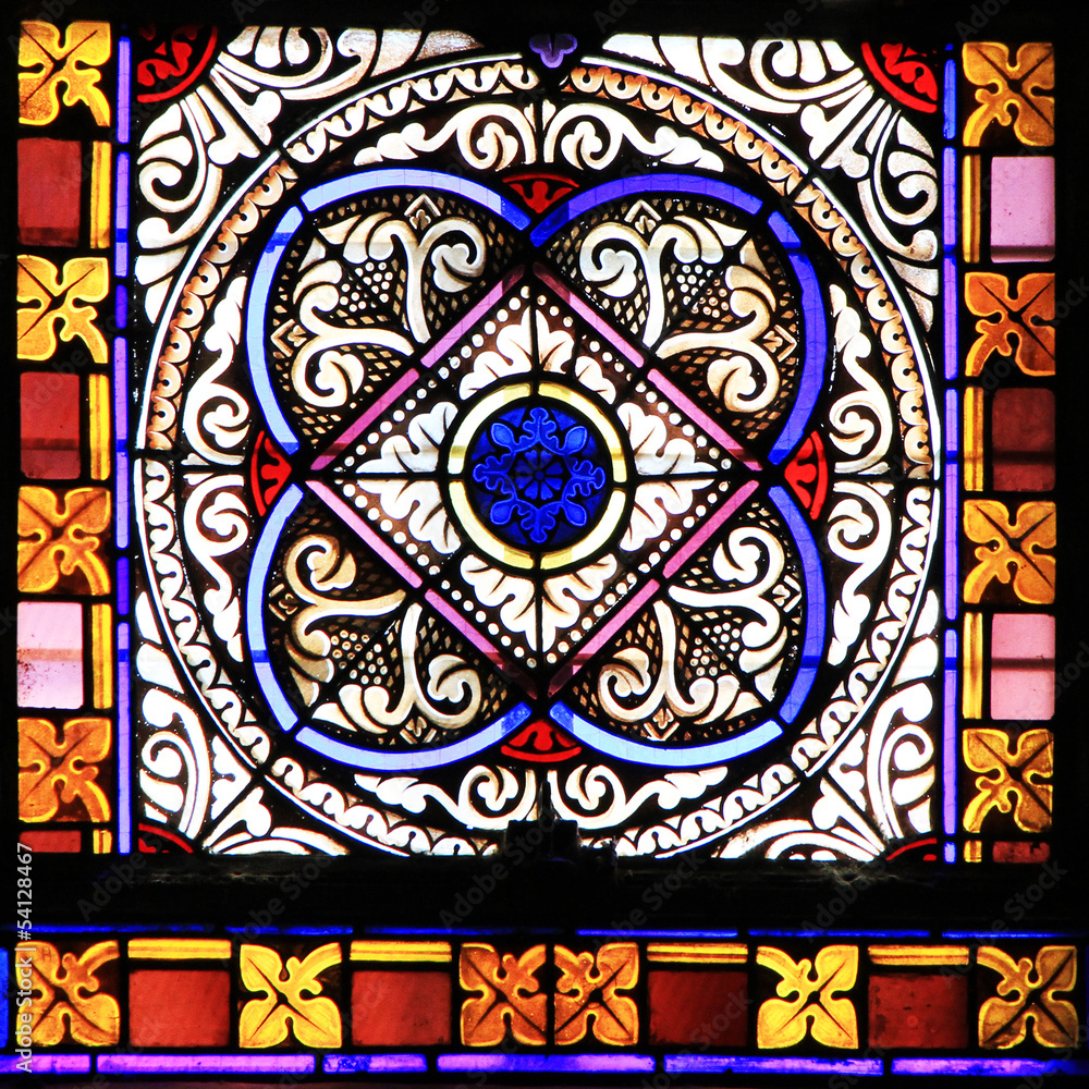 Colourful seamless stained glass in Chusclan, France