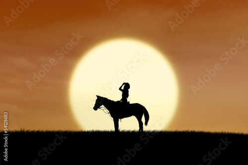 Fototapeta Naklejka Na Ścianę i Meble -  Horse rider silhouette at sunset