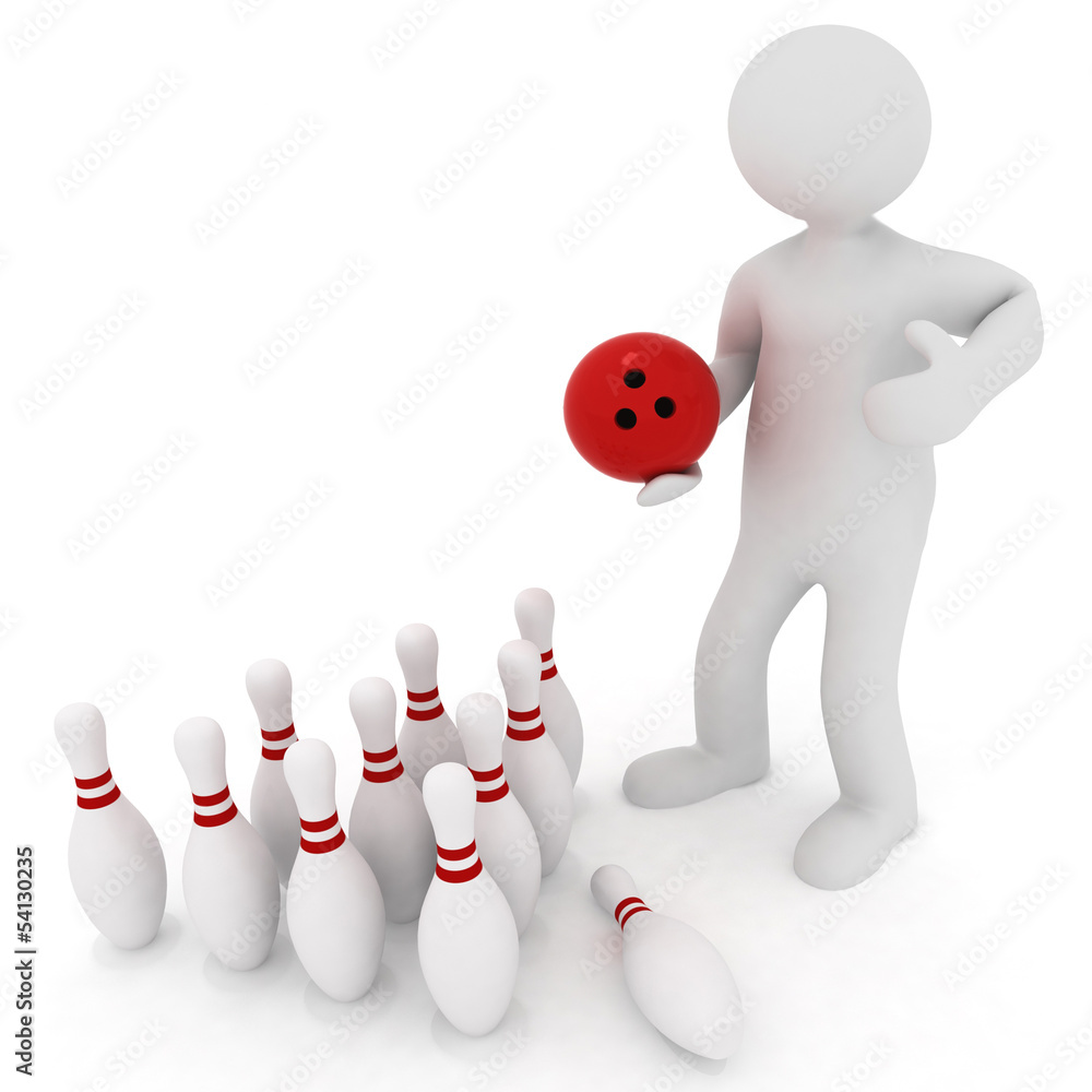 man with the elements of bowling on a white background. man with the elements of bowling on a white background.